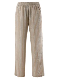 Solada Pantaloni donna a righe in misto lino - khaki