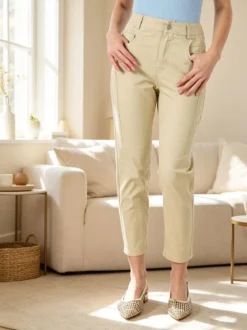 Solada Pantaloni donna a vita alta in misto cotone - beige