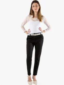 Solada Pantaloni donna capri con cintura - nero