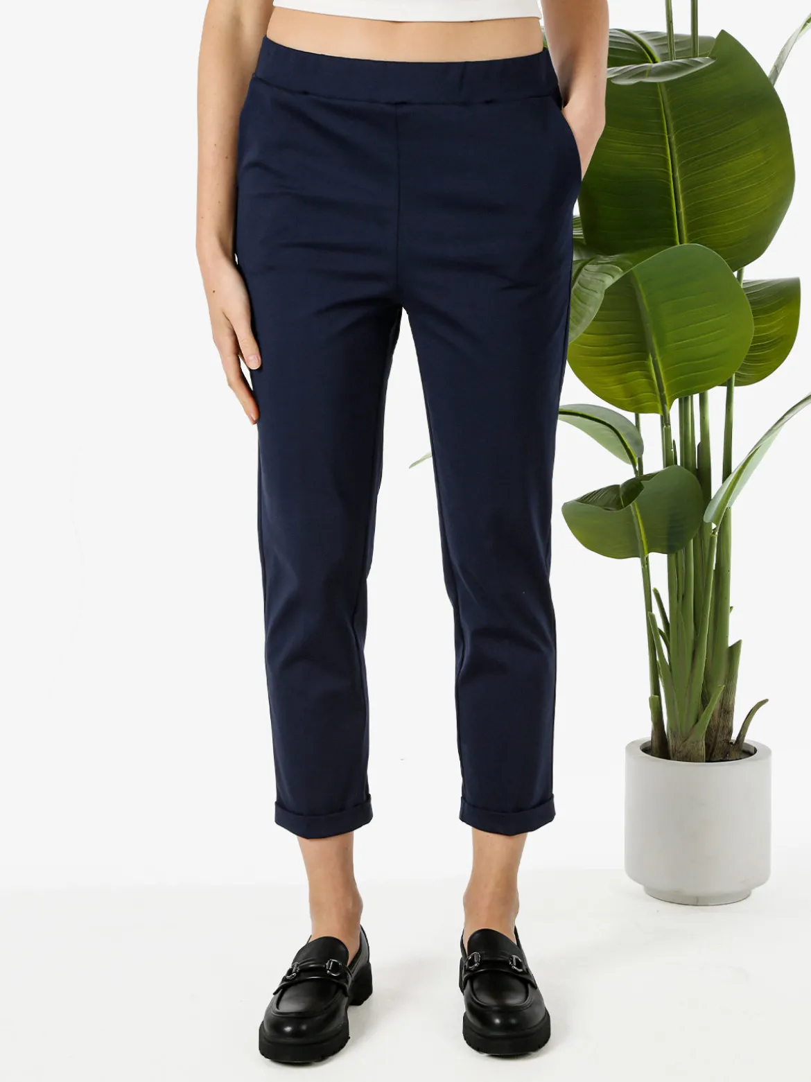 Solada Pantaloni donna casual con risvolto - blu scuro