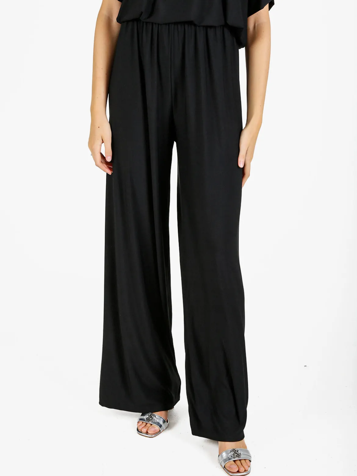 Solada Pantaloni donna con elastico in vita a gamba larga - nero