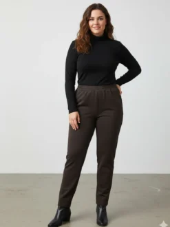 Solada Pantaloni donna con elastico in vita taglie forti - moro