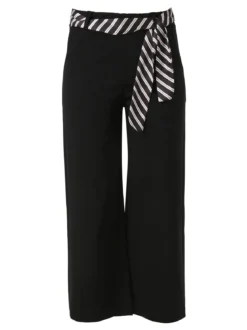 Solada Pantaloni donna cropped a gamba larga con cintura a foulard - nero