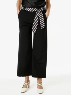 Solada Pantaloni donna cropped a gamba larga con cintura a foulard - nero