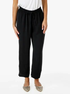 Solada Pantaloni donna cropped a gamba larga con coulisse - nero