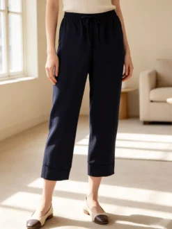 Solada Pantaloni donna cropped a gamba larga con coulisse - nero