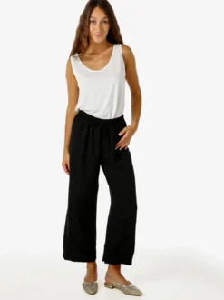 Solada Pantaloni donna cropped a gamba larga con coulisse - nero