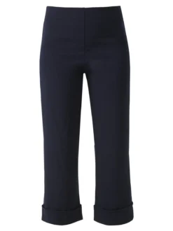 Solada Pantaloni donna cropped a vita alta con risvolto alto - blu scuro