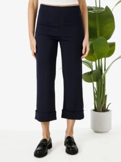 Solada Pantaloni donna cropped a vita alta con risvolto alto - blu scuro