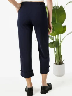 Solada Pantaloni donna cropped a vita alta con risvolto alto - blu scuro