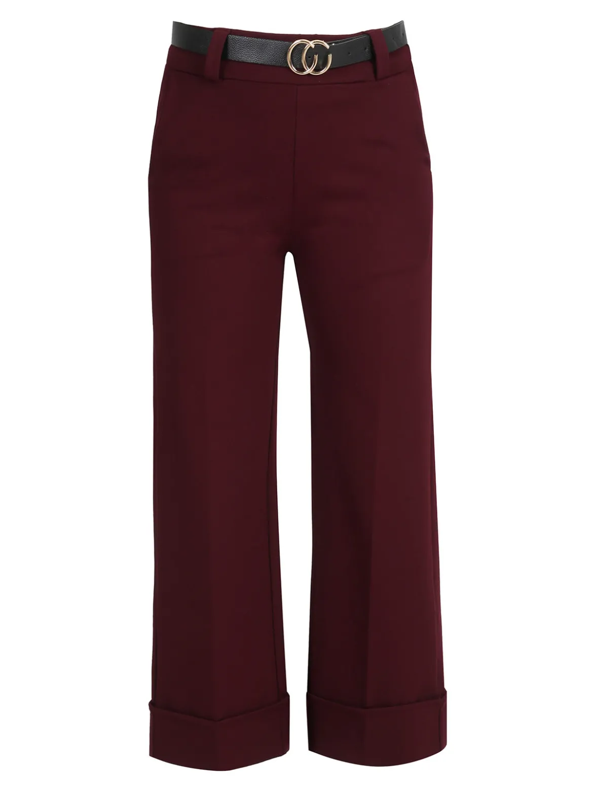 Solada Pantaloni donna culotte con cintura e risvolto sul finale - bordeaux