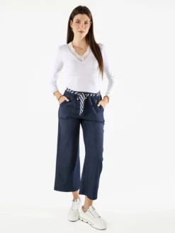 Solada Pantaloni donna culotte effetto jeans con cintura a foulard - jeans