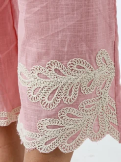 Solada Pantaloni donna culotte in misto lino e cotone con ricami sul finale - rosa