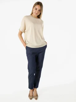 Solada Pantaloni donna effetto jeans con elastico in vita - blu scuro