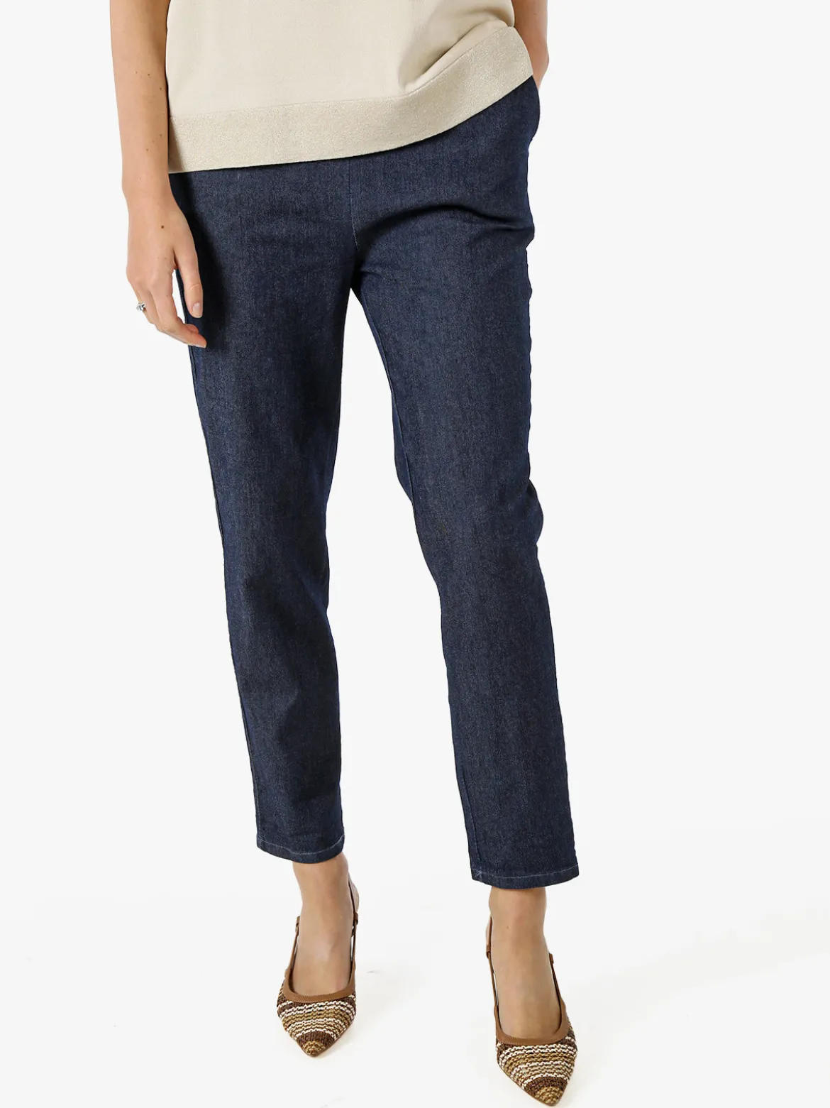 Solada Pantaloni donna effetto jeans con elastico in vita - blu scuro