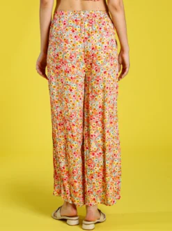 Solada Pantaloni donna floreali a gamba larga in cotone - arancione