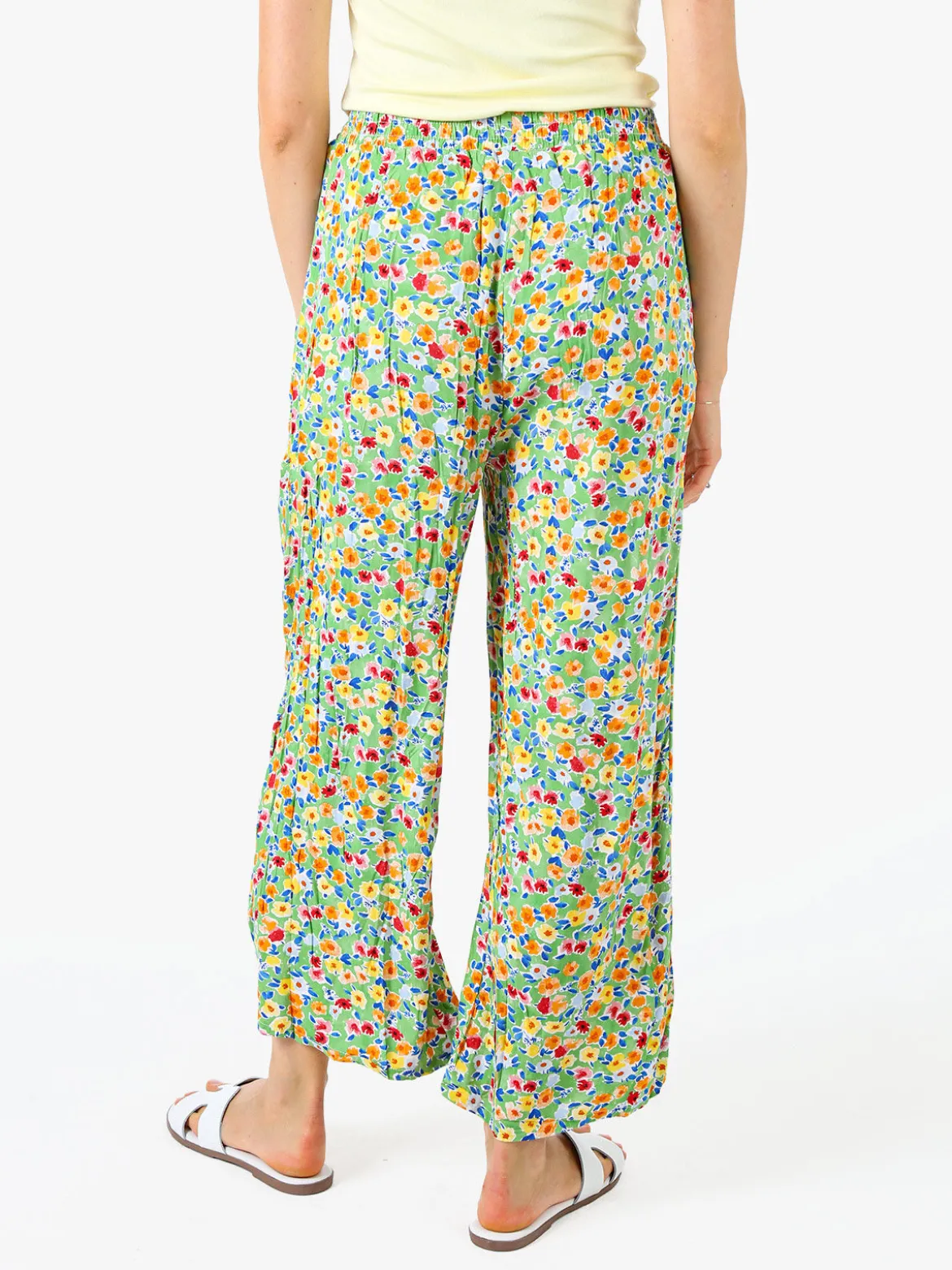 Solada Pantaloni donna floreali a gamba larga in cotone - verde
