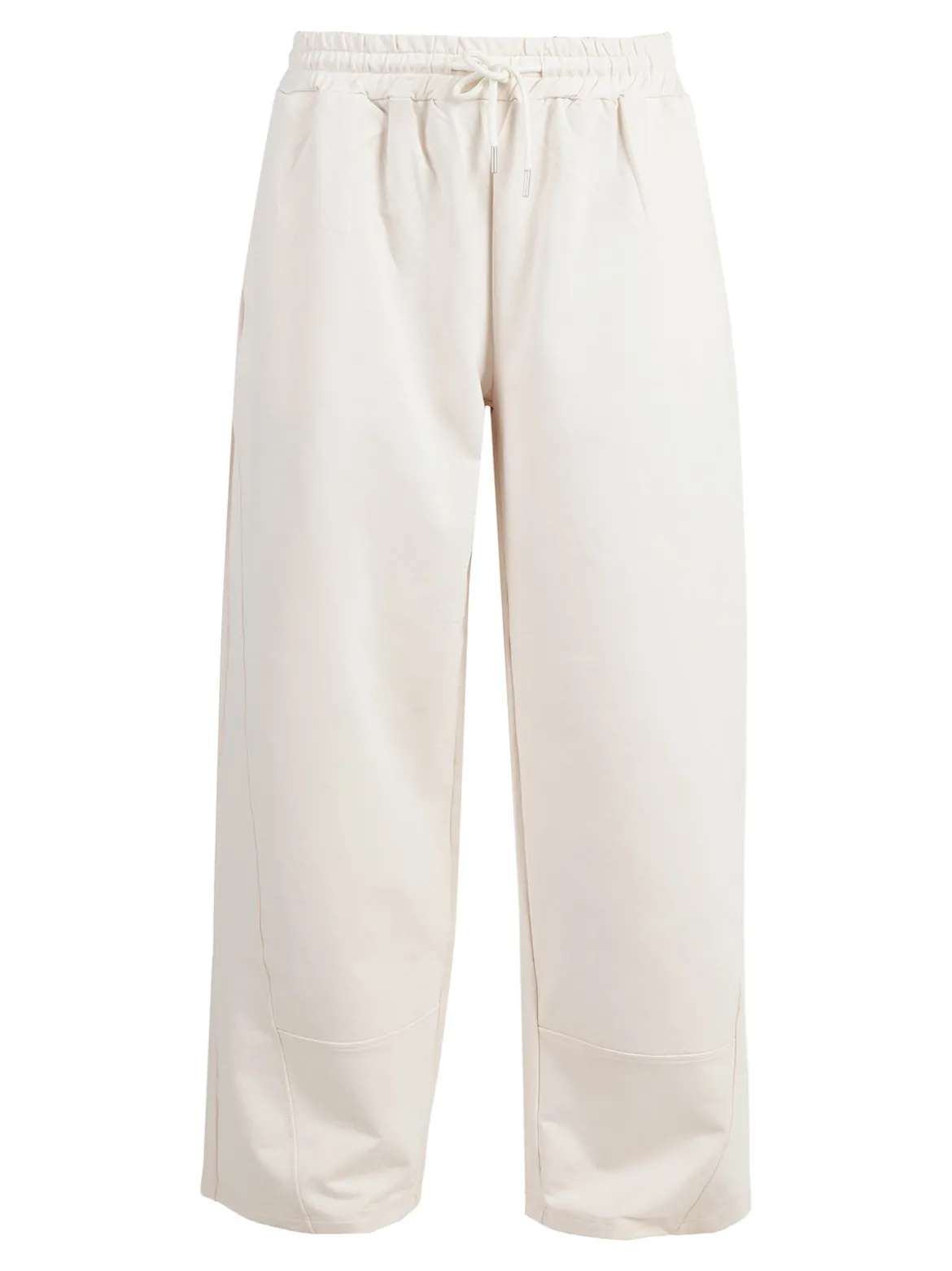 Solada Pantaloni donna in cotone a gamba larga con coulisse - panna