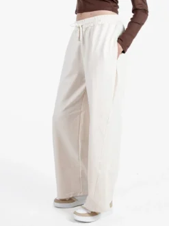 Solada Pantaloni donna in cotone a gamba larga con coulisse - panna