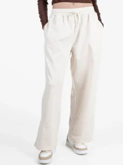 Solada Pantaloni donna in cotone a gamba larga con coulisse - panna