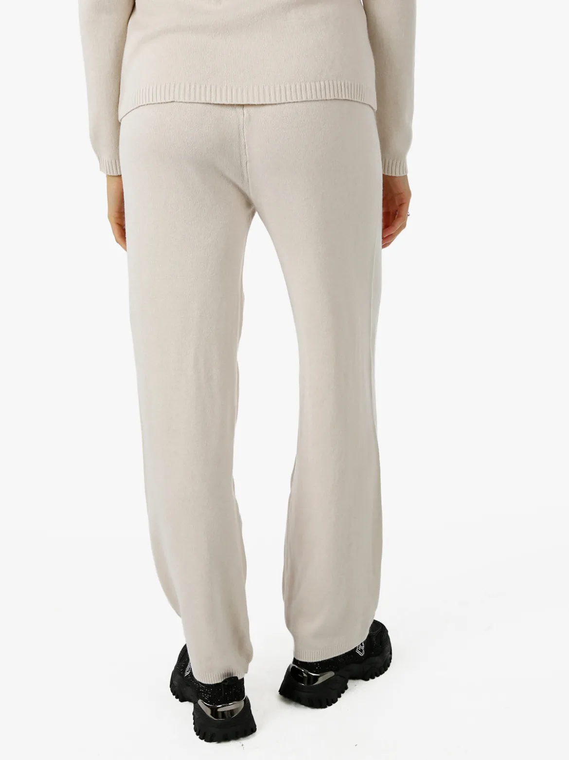 Solada Pantaloni donna in maglia a gamba larga con coulisse - beige