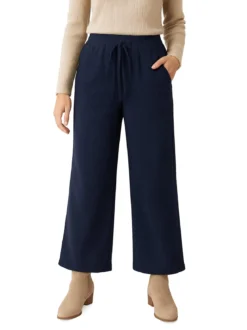 Solada Pantaloni donna in velluto a coste con coulisse - blu scuro