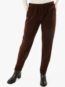Solada Pantaloni donna in velluto con elastico in vita - moro