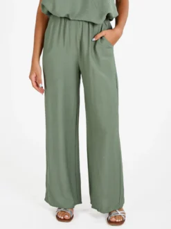 Solada Pantaloni donna in viscosa a gamba larga - verde