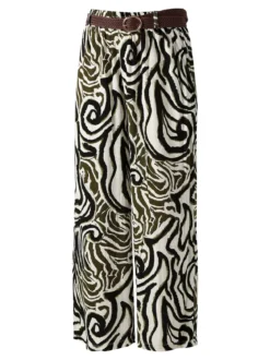 Solada Pantaloni donna in viscosa con stampe e cintura in corda - nero