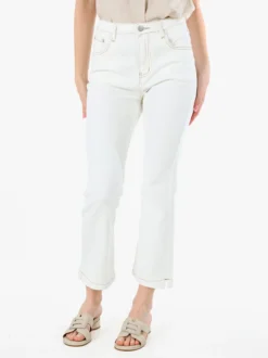 Solada Pantaloni donna jeans cropped a zampa - panna