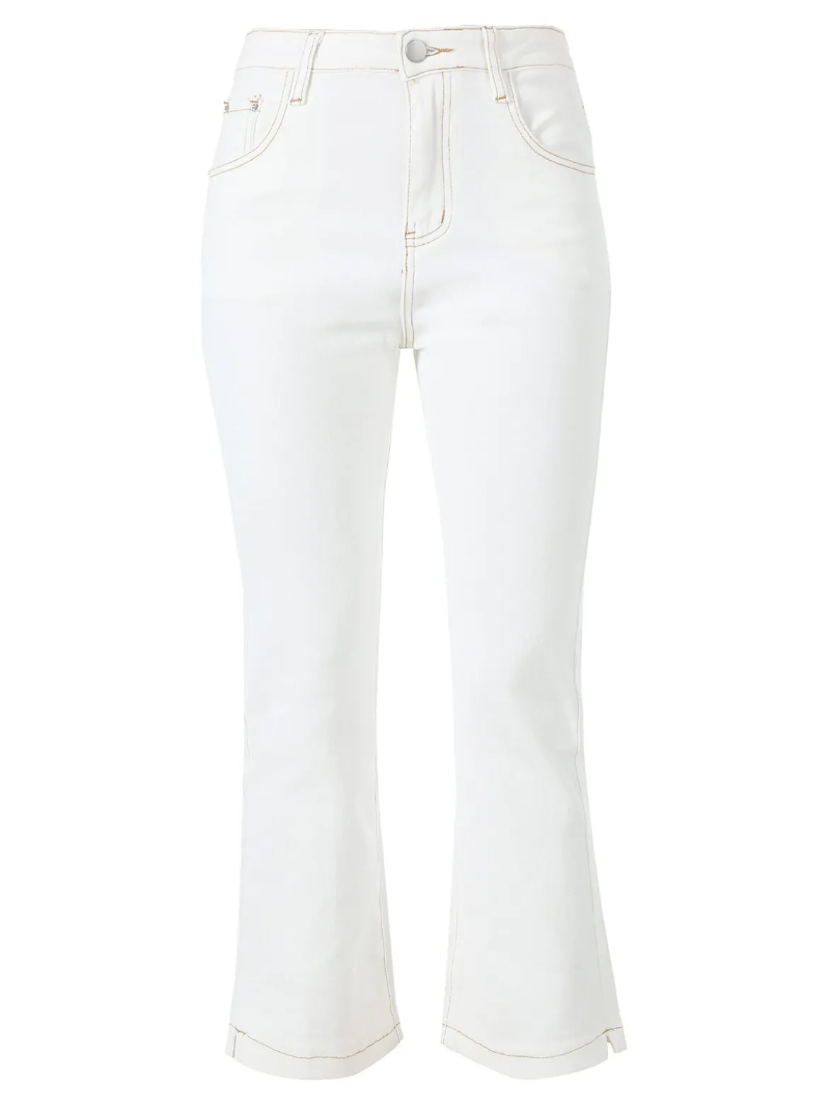 Solada Pantaloni donna jeans cropped a zampa - panna