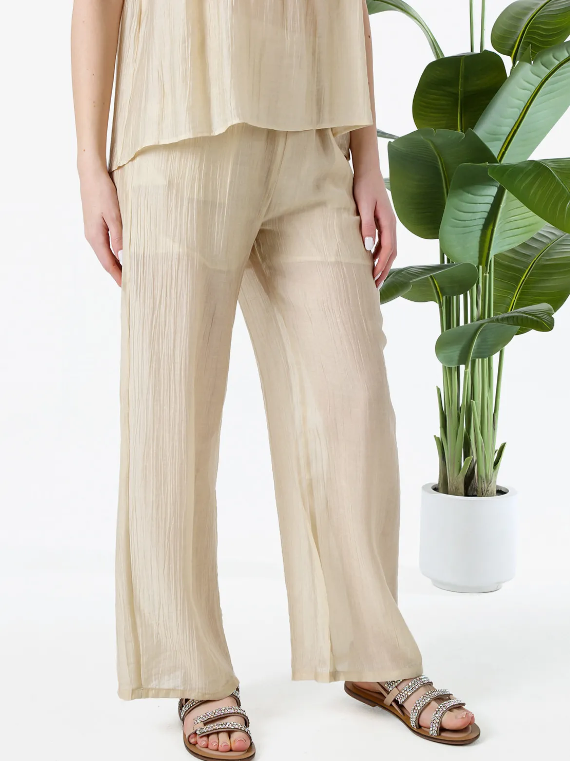 Solada Pantaloni donna leggeri a gamba larga - beige