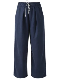 Solada Pantaloni donna leggeri a gamba larga con coulisse - blu scuro