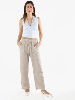Solada Pantaloni donna leggeri a gamba larga con coulisse - beige
