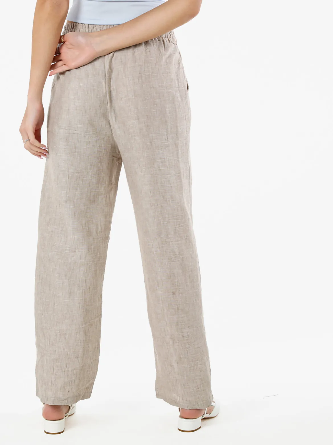 Solada Pantaloni donna leggeri a gamba larga con coulisse - beige