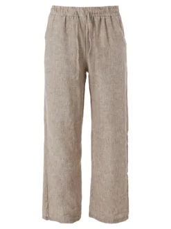 Solada Pantaloni donna leggeri a gamba larga con coulisse - khaki