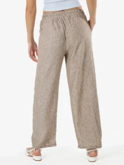 Solada Pantaloni donna leggeri a gamba larga con coulisse - khaki