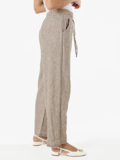 Solada Pantaloni donna leggeri a gamba larga con coulisse - khaki