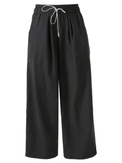 Solada Pantaloni donna leggeri a gamba larga con coulisse - nero