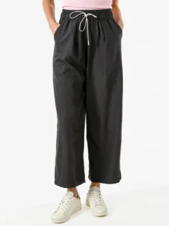 Solada Pantaloni donna leggeri a gamba larga con coulisse - nero