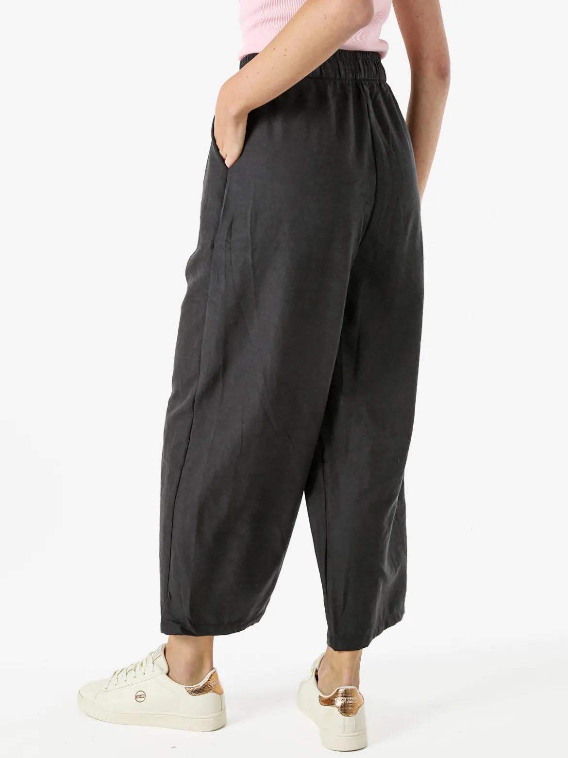 Solada Pantaloni donna leggeri a gamba larga con coulisse - nero