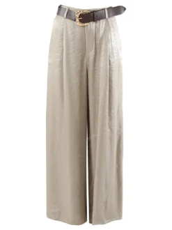 Solada Pantaloni donna leggeri a palazzo in tessuto cangiante - khaki