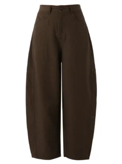 Solada Pantaloni donna leggeri a palloncino con vita alta - moro