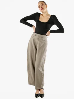 Solada Pantaloni donna leggeri a palloncino con vita alta - taupe