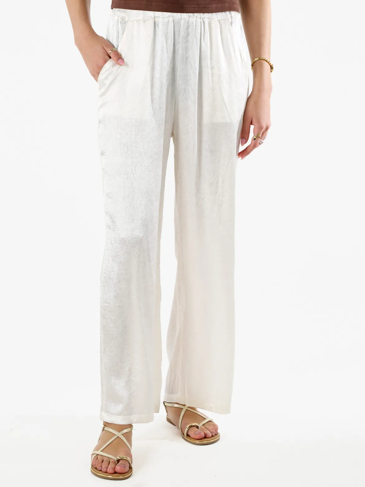 Solada Pantaloni donna leggeri effetto lucido - bianco