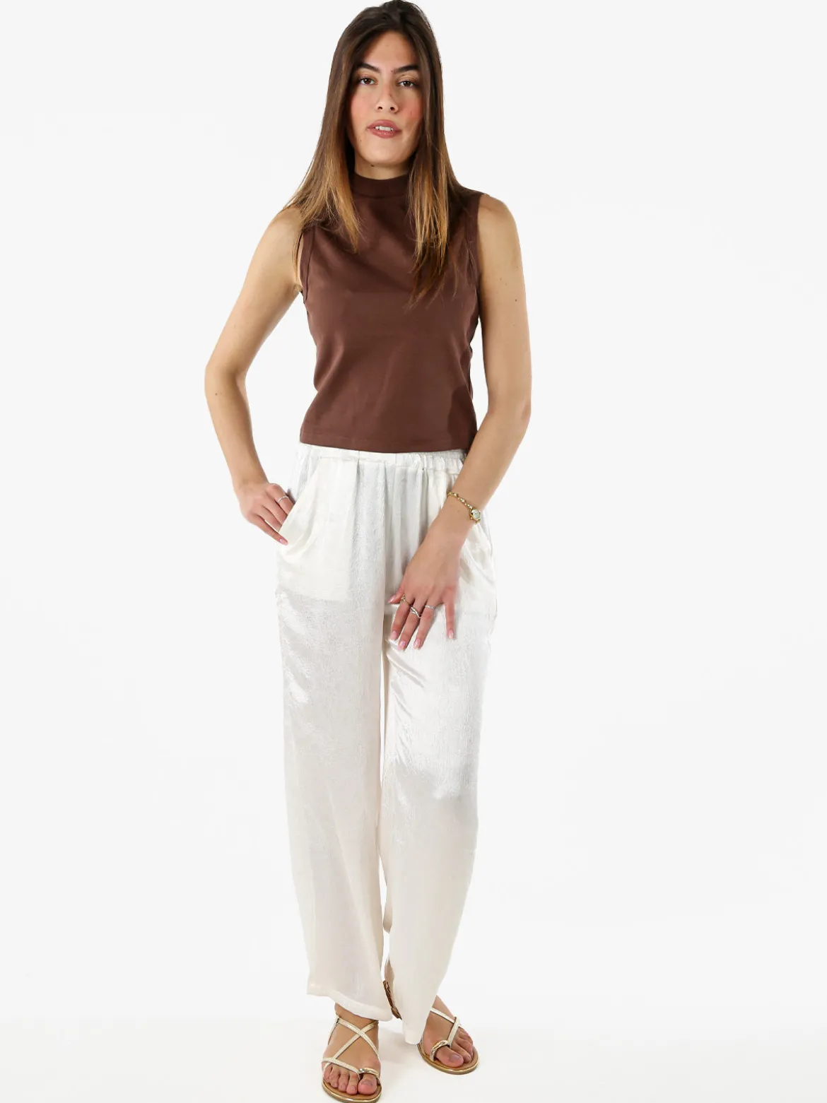 Solada Pantaloni donna leggeri effetto lucido - bianco