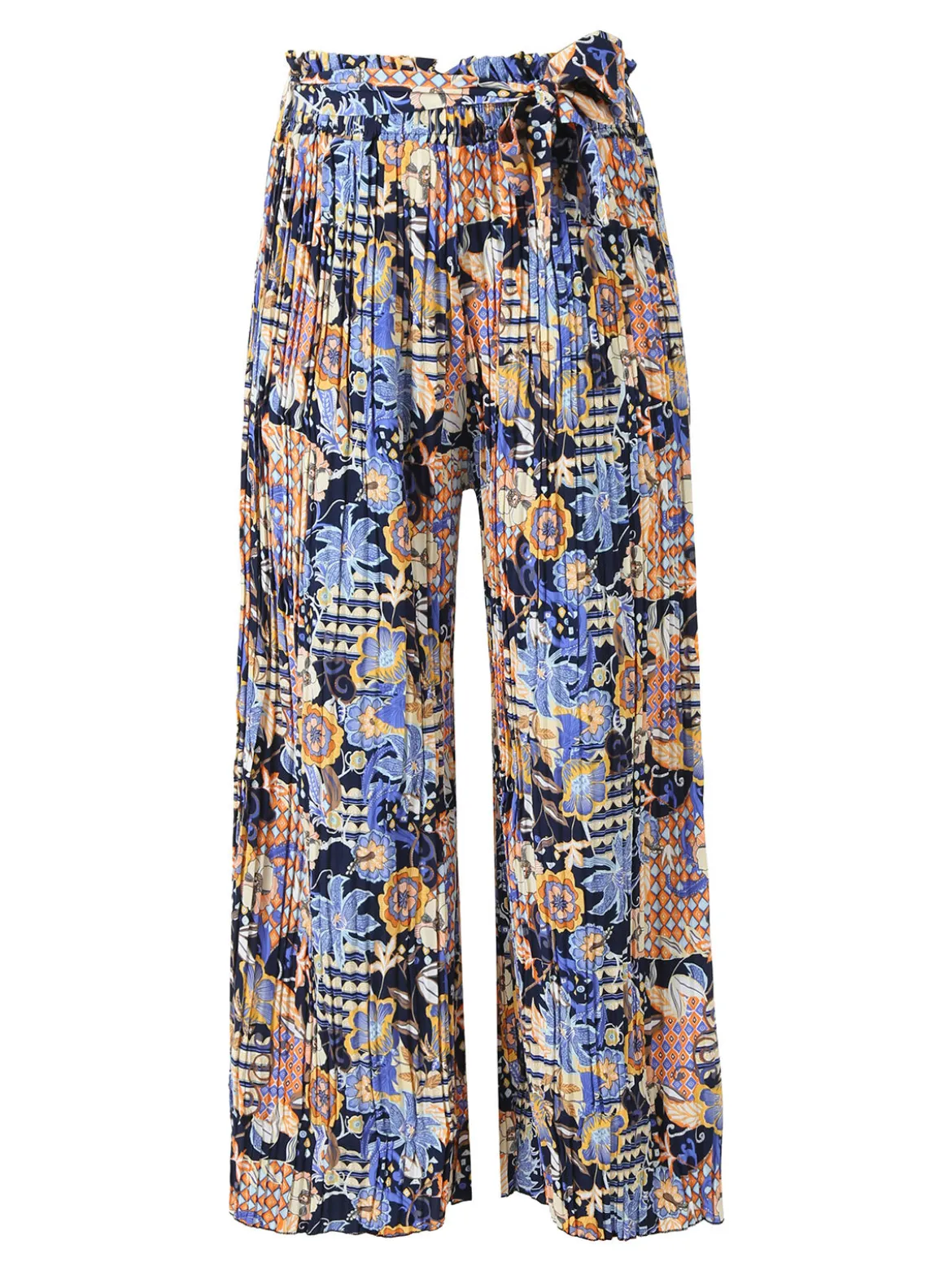 Solada Pantaloni donna plissettati a gamba larga con stampe - blu