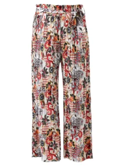 Solada Pantaloni donna plissettati a gamba larga con stampe - bianco