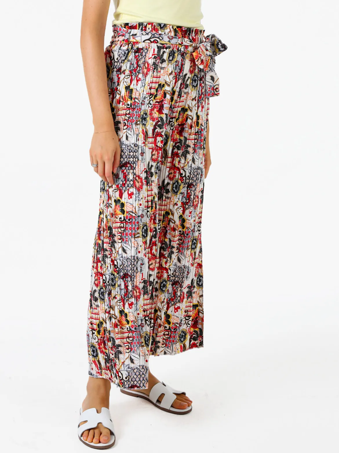Solada Pantaloni donna plissettati a gamba larga con stampe - bianco