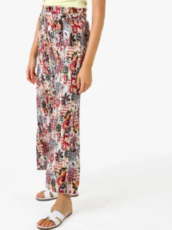 Solada Pantaloni donna plissettati a gamba larga con stampe - bianco